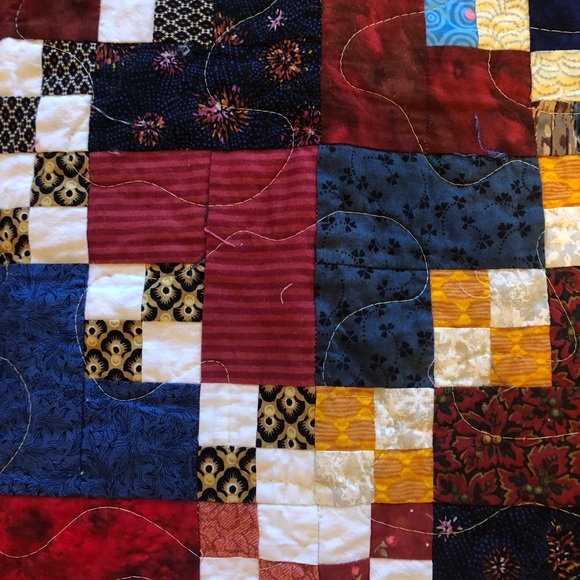 Handmade Patchwork Lap Quilt in Red and Blue - Picture 2 of 4